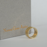 Unique Signet Wedding Band - Corrugated Solid Gold Statement Ring