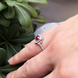Nature Inspired Genuine Ruby and Diamond Flower Engagement Ring