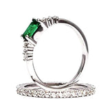 Baguette Emerald Engagement & Diamond Wedding Band Set
