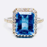 Natural Emerald-Cut Aquamarine Engagement Ring - Large March Birthstone Ring