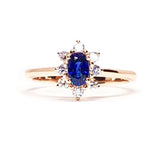 Genuine Elongated Oval Blue Sapphire Engagement Ring