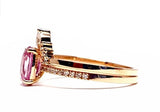 Oval Pink Sapphire Engagement Ring with a Matching Halo Diamond Wedding Band