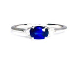 Dainty Oval East-West Blue Sapphire Diamond Engagement Ring