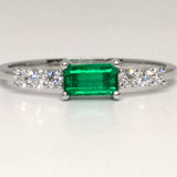 Large East-West Genuine Emerald Engagement Ring