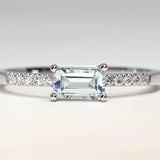 Emerald Cut Aquamarine Engagement Ring – Dainty East West Aquamarine Gold Ring - Genuine March Birthstone Ring – Aquamarine Promise Ring
