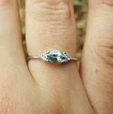 Dainty East West Oval Aquamarine Engagement Ring  - Simple March Birthstone Promise Ring