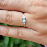 Dainty East West Oval Aquamarine Engagement Ring  - Simple March Birthstone Promise Ring