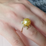 Nature Inspired Golden South Sea Pearl Engagement Ring