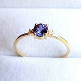 Round Tanzanite Engagement Ring – Natural Tanzanite and Diamond Ring – Solid Gold December and April Birthstone Ring