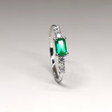 Large East-West Genuine Emerald Engagement Ring