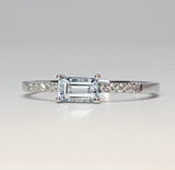 Emerald Cut Aquamarine Engagement Ring – Dainty East West Aquamarine Gold Ring - Genuine March Birthstone Ring – Aquamarine Promise Ring