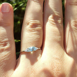 Dainty East West Oval Aquamarine Engagement Ring  - Simple March Birthstone Promise Ring