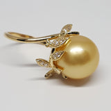 Nature Inspired Golden South Sea Pearl Engagement Ring