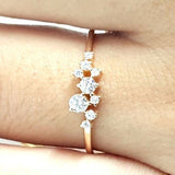 Nature-Inspired Diamond Cluster Ring - Handmade 18K Gold Wedding Band