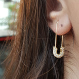 Elongated "Attaché" Diamond Earrings - Safety Pin Statement Jewelry