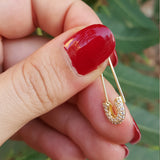 Elongated "Attaché" Diamond Earrings - Safety Pin Statement Jewelry