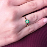 Natural Princess Cut Colombian Emerald Engagement Ring
