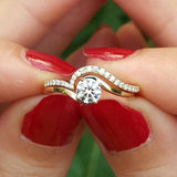 Wavy Diamond Twin Solitaire Engagement Rings Set – GIA Certified