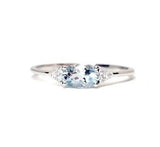 Dainty East West Oval Aquamarine Engagement Ring  - Simple March Birthstone Promise Ring