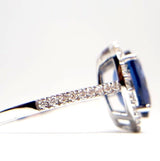 Large Genuine Oval Sapphire and Diamond Halo Engagement Ring