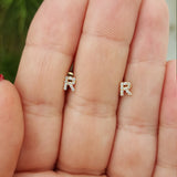 Personalized Diamond Initial Earrings - Dainty 18K Gold Studs