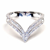 Double V-Shaped Diamond Wedding Band - Wishbone Chevron Ring