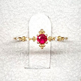 Vintage Style Dainty Ruby Engagement Ring – Small July & April Dual Birthstone Ring – Victorian Antique Style Gold Ruby Stacking Ring