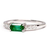 Dainty East-West Genuine Emerald Engagement Ring