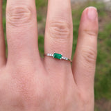Dainty East-West Genuine Emerald Engagement Ring