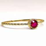 Milgrain Bezel Ruby Engagement Ring – Small Beaded stacking Ruby Ring – Simple genuine Ruby Ring - Natural July Birthstone Solid Gold Ring