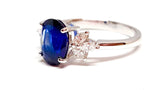 Oval Blue Sapphire and Marquise Diamond Engagement Ring