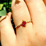 Vintage Style Dainty Ruby Engagement Ring – Small July & April Dual Birthstone Ring – Victorian Antique Style Gold Ruby Stacking Ring