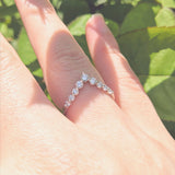 Floating Diamond V Wedding Band - Single Prong Chevron Ring