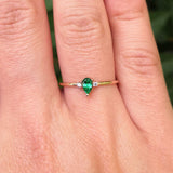 Small Pear Shaped Colombian Emerald Ring – Dainty Emerald and Diamond Engagement Ring – Vintage May Birthstone Ring