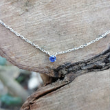 Sapphire Solitaire Necklace - 3mm Natural Round Blue Sapphire Pendant - Solid 18k Gold Necklace
