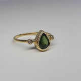 Vintage Textured Bezel Green Sapphire Engagement Ring