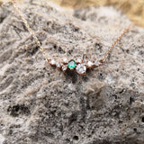 Genuine Emerald & Diamond Cluster Necklace – Floating Family birthstone Necklace –Diamond Statement Necklace – Nature Inspired Necklace