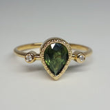 Vintage Textured Bezel Green Sapphire Engagement Ring