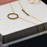 Minimalist Black Diamond Circle and Bar Necklaces Stacking Set