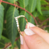 Floating Diamond V Wedding Band - Single Prong Chevron Ring