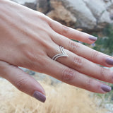 Double V-Shaped Diamond Wedding Band - Wishbone Chevron Ring