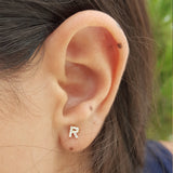 Personalized Diamond Initial Earrings - Dainty 18K Gold Studs