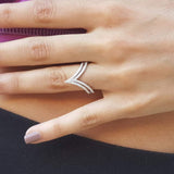 Double V-Shaped Diamond Wedding Band - Wishbone Chevron Ring