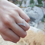 Double V-Shaped Diamond Wedding Band - Wishbone Chevron Ring