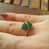 Natural Raw Colombian Emerald Solitaire Engagement Ring - Unique Raw Gemstone Statement Ring