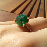 Raw Colombian Emerald Solitaire Engagement Ring - Unique Nature-Inspired May Birthstone Ring