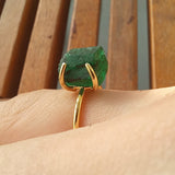 Raw Colombian Emerald Solitaire Engagement Ring - Unique Nature-Inspired May Birthstone Ring
