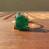 Raw Colombian Emerald Solitaire Engagement Ring - Unique Nature-Inspired May Birthstone Ring