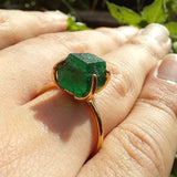 Raw Colombian Emerald Solitaire Engagement Ring - Unique Nature-Inspired May Birthstone Ring