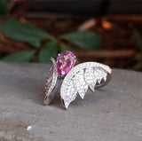 Genuine Large Pink Old-Cut Sapphire and Diamond Engagement Rings Set